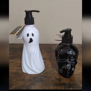 Spooky 2pc-SET Halloween GHOST & SKULL Refillable PLASTIC Dispenser Scented Soap